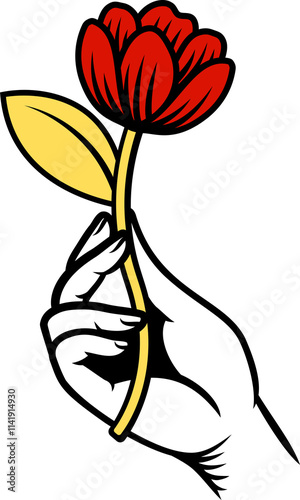 Hand Holding Flower Vintage...