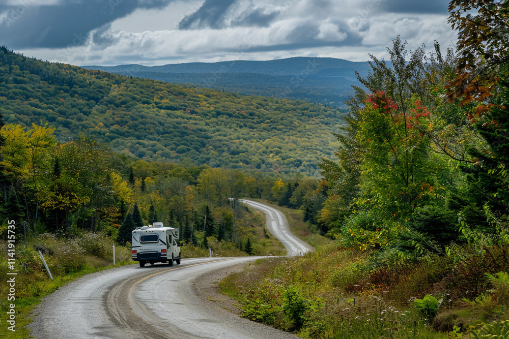 Holiday trip on large family motorhome for holiday in beautiful nature