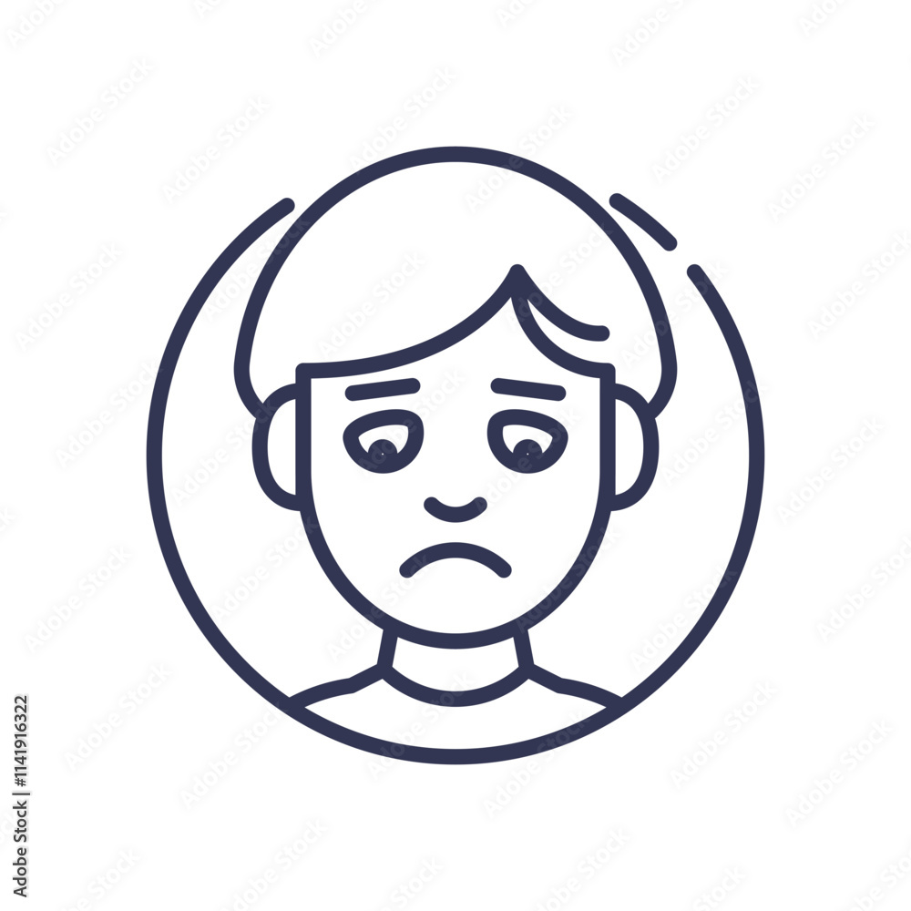 Line drawing of a sad face expressing disapproval, conveying emotions of sadness and disappointment. Line drawing of a sad face expressing disapproval, conveying emotions of sadness and disappointment.