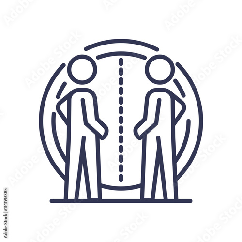 Two figures separated by a dotted line, symbolizing personal boundaries and comfort zones.