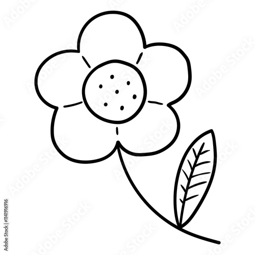Hand drawn doodle cute flower on white background.