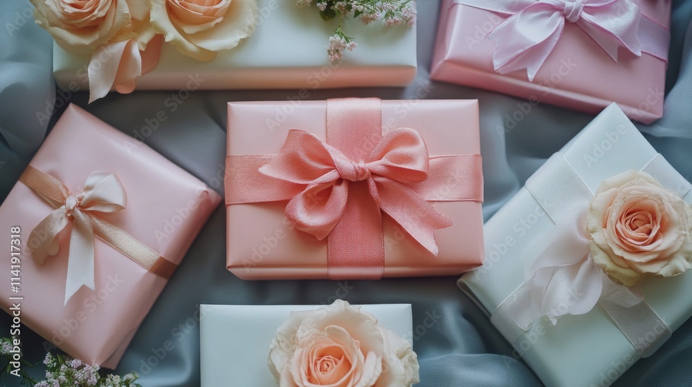 Elegant Pink and White Gift Boxes with Roses Elegant Pink and White Gift Boxes with Roses