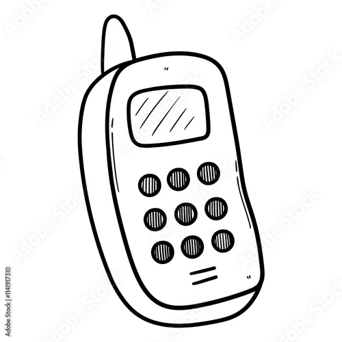 Hand drawn doodle old mobile phone on white background.