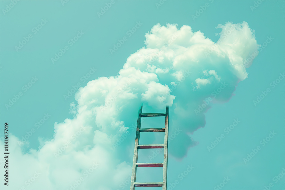 Fantastically staircase leading to cloudy deep sky at natural light Fantastically staircase leading to cloudy deep sky at natural light
