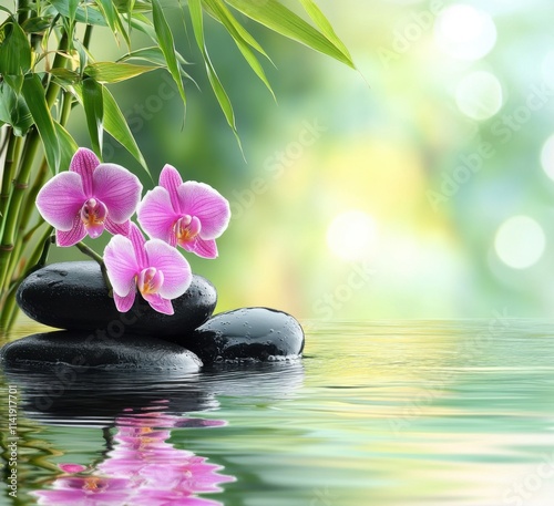 spa background whit bamboo - orchids and water photo