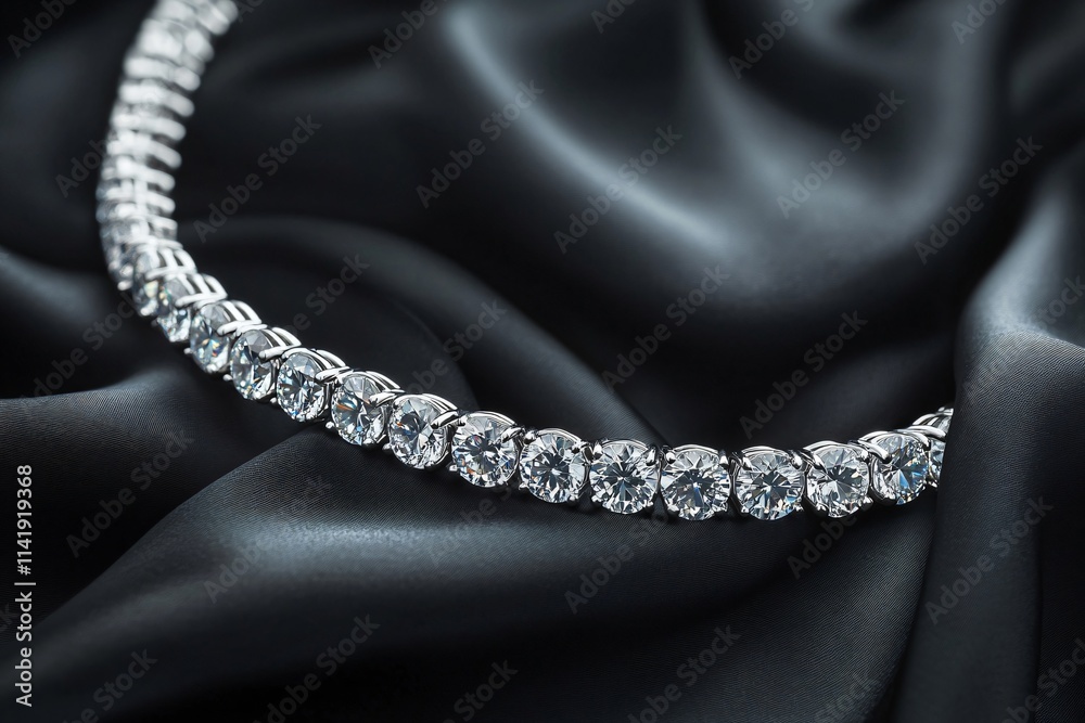 Luxury diamond bracelet sparkling on elegant black silk, representing wealth, glamour, and exquisite style Luxury diamond bracelet sparkling on elegant black silk, representing wealth, glamour, and exquisite style