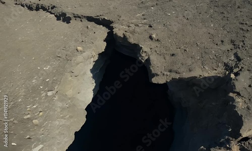 crack in the ground widening, unveiling a deep black abyss