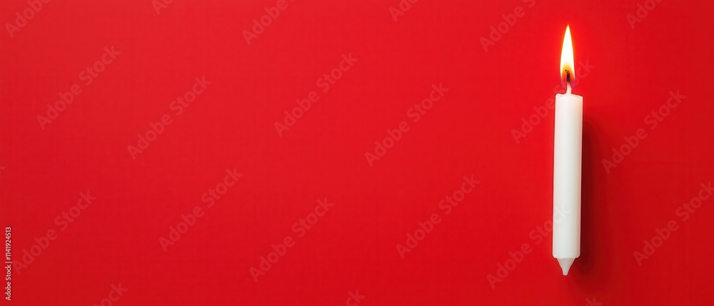 Candle burning on a vibrant red background, creating a warm glow. Candle burning on a vibrant red background, creating a warm glow.