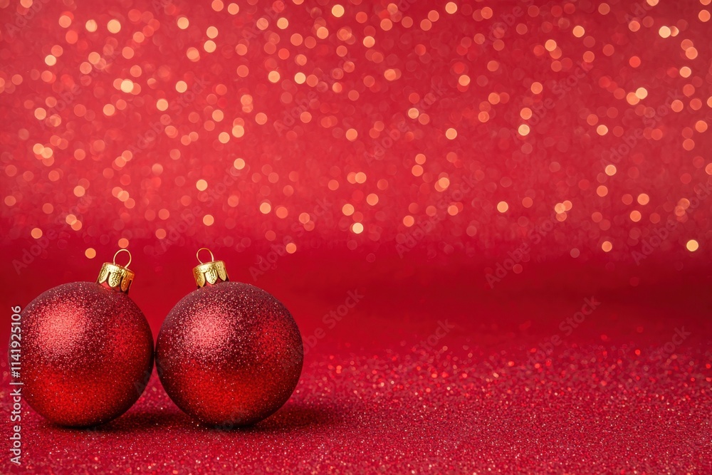 Festive red ornaments on a sparkling background for holiday decor.