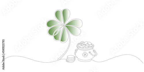 clover leaf coin and cauldron vector design