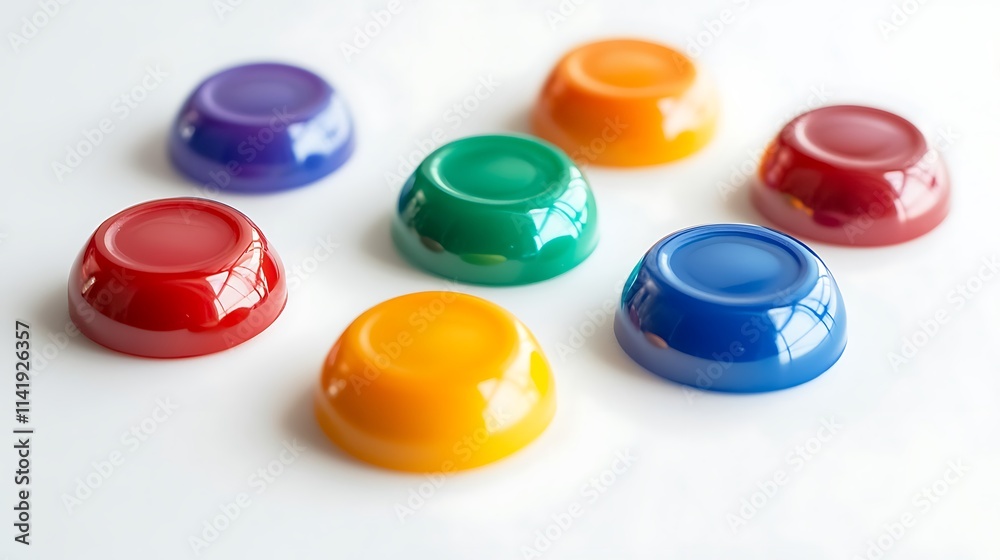 Set of colorful plastic buttons on white surface Set of colorful plastic buttons on white surface