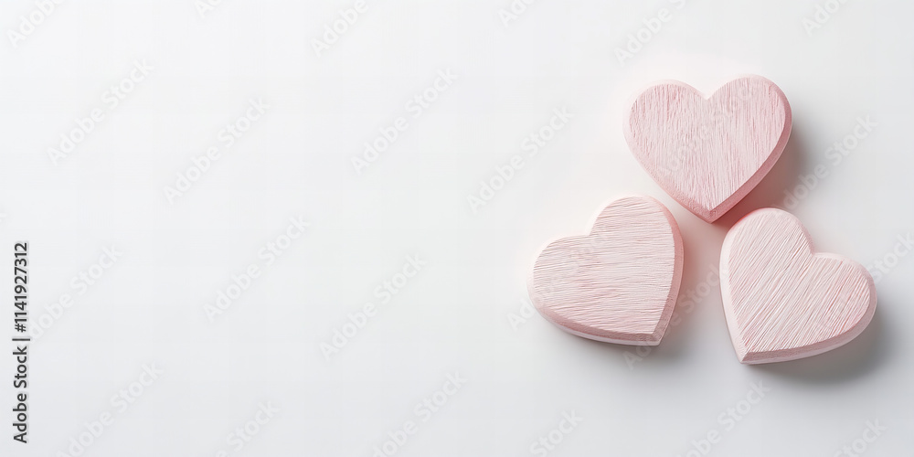 Obraz premium Pink wooden hearts on rustic backgrounds symbolizing love, romance, and Valentine's Day, perfect for wedding invitations, romantic greeting cards, anniversaries, and festive decor with copy-ready empt