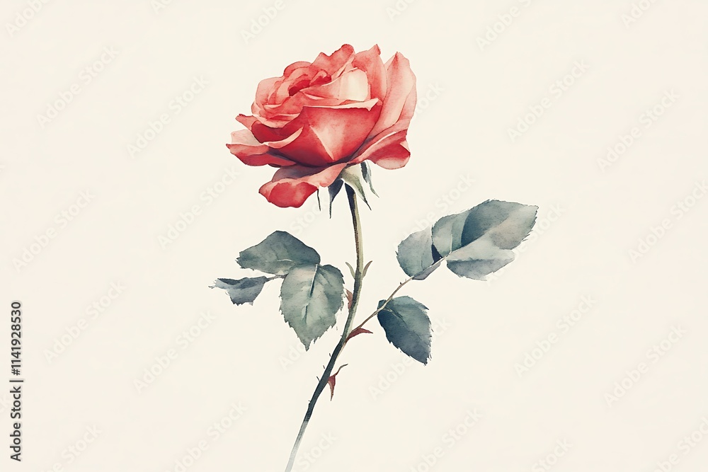 Fototapeta premium Single red rose isolated on a white background