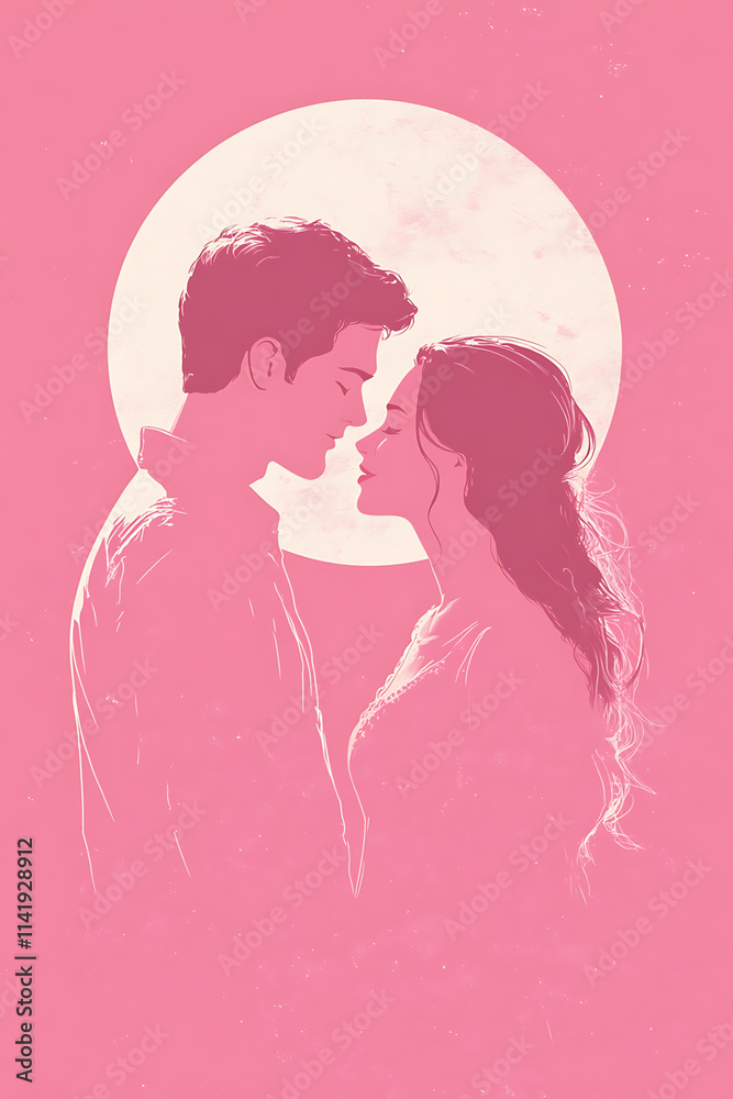 Minimalist illustration of a valentine day theme featuring a couple of man and a woman Minimalist illustration of a valentine day theme featuring a couple of man and a woman