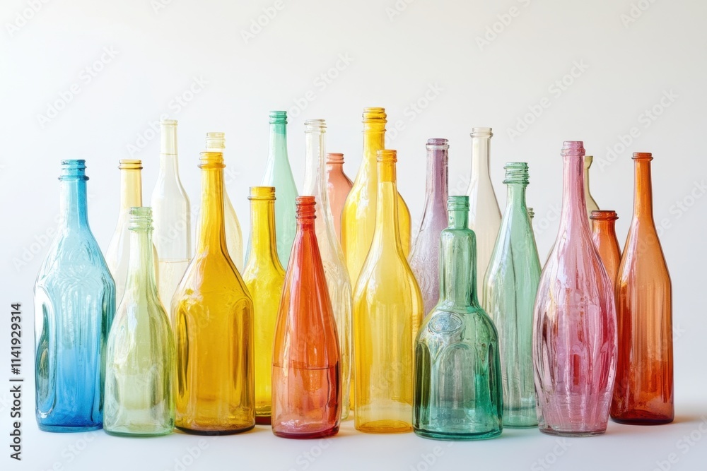 Colorful Glass Bottles Arranged In A Row Colorful Glass Bottles Arranged In A Row