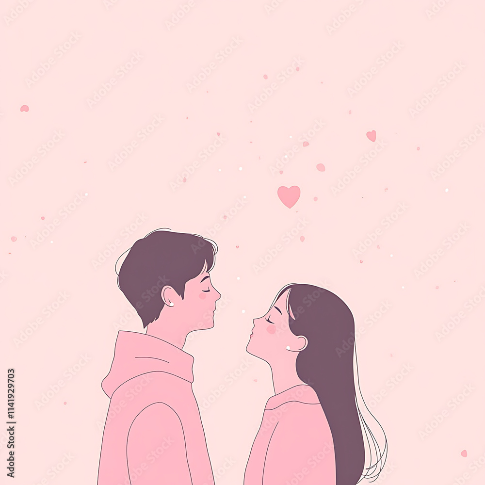 Minimalist illustration of a valentine day theme featuring a couple of man and a woman Minimalist illustration of a valentine day theme featuring a couple of man and a woman