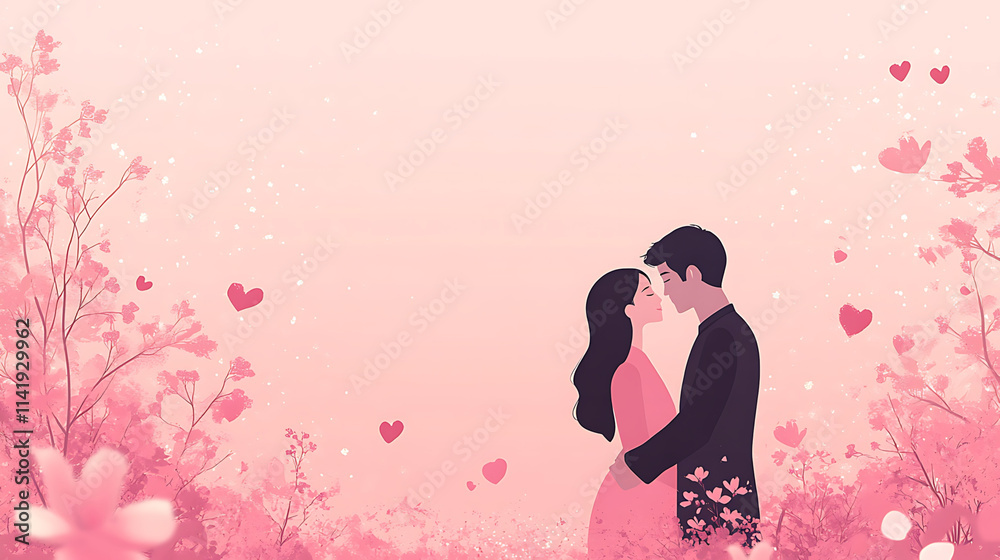 Minimalist illustration of a valentine day theme featuring a couple of man and a woman