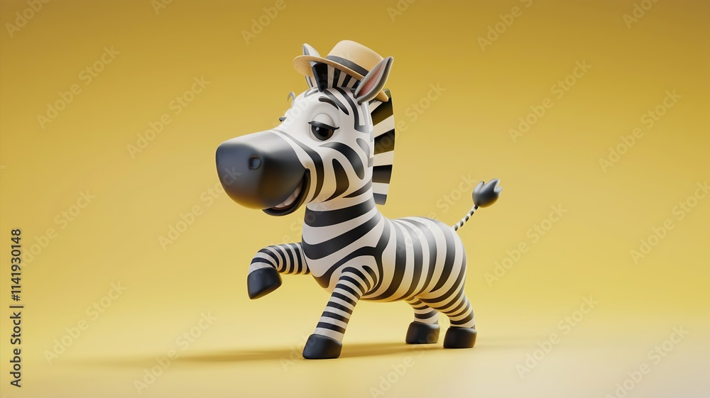Fototapeta premium zebra character with a yellow background.