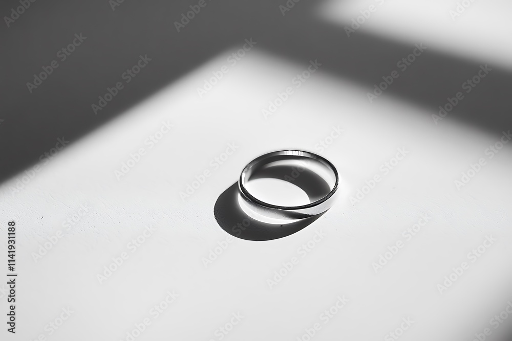 Simple silver ring on a white surface Simple silver ring on a white surface