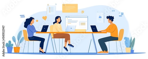 Marketing team working together on creative content in an office 