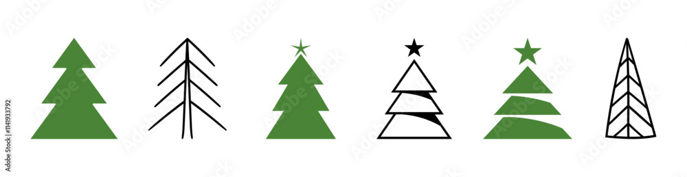 Christmas tree shapes icon set, Christmas tree line art symbols, vector illustration. Christmas tree shapes icon set, Christmas tree line art symbols, vector illustration.