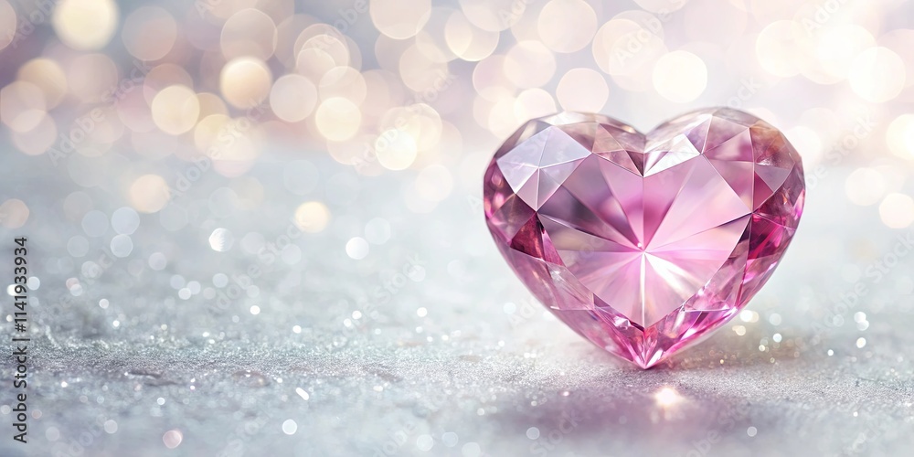 A Sparkling Pink Heart-Shaped Gemstone on Shimmering Surface A Sparkling Pink Heart-Shaped Gemstone on Shimmering Surface