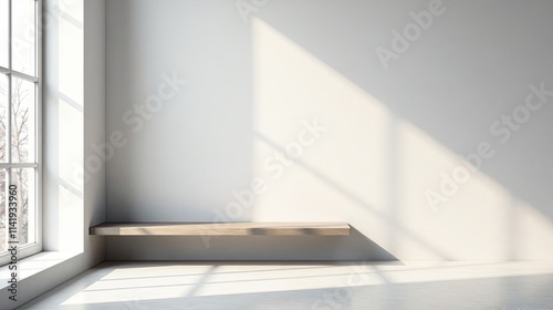 Wallpaper Mural Serene Minimalist Interior with Sunlight Streaming Through Window and a Simple Wooden Shelf Torontodigital.ca