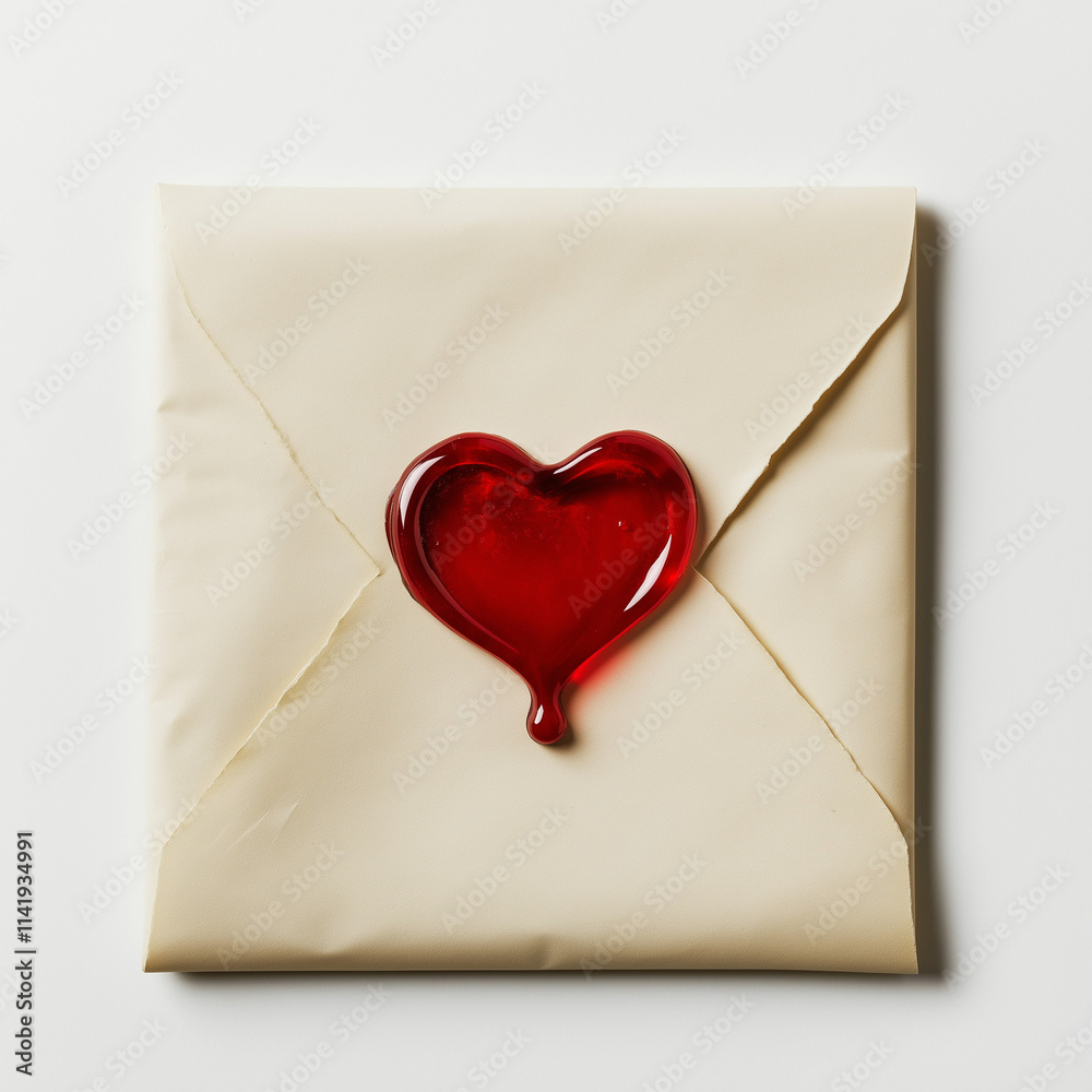 Red Heart Wax Seal on Beige Envelope