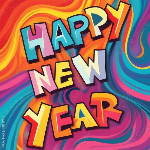 Happy new year illustration with colourful background.