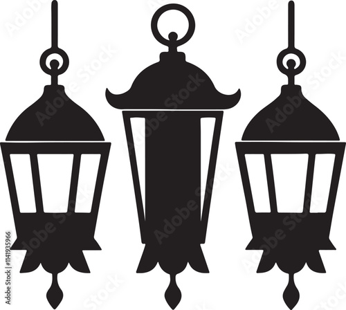 lantern icons vector of silhouettes  design