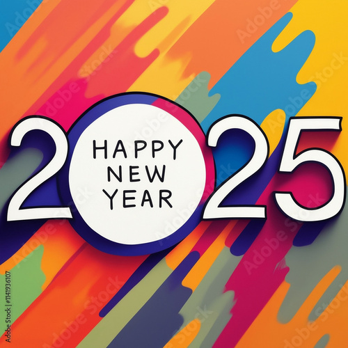 2025 happy new year illustration with colourful background