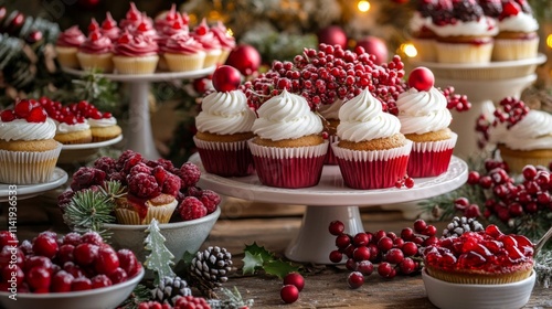 Festive Christmas Cupcakes Decorated With Berries