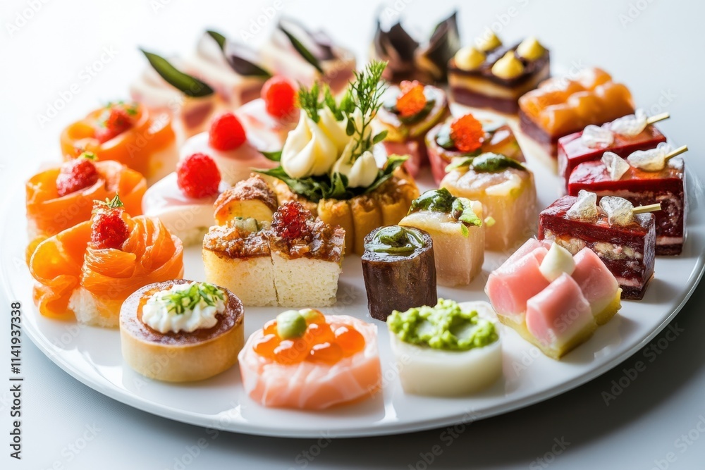 An Array Of Delicious Appetizer Canapes Beautifully Arranged An Array Of Delicious Appetizer Canapes Beautifully Arranged