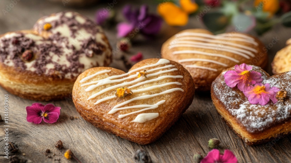 Heart Shaped Cookies Decorated With Flowers Heart Shaped Cookies Decorated With Flowers