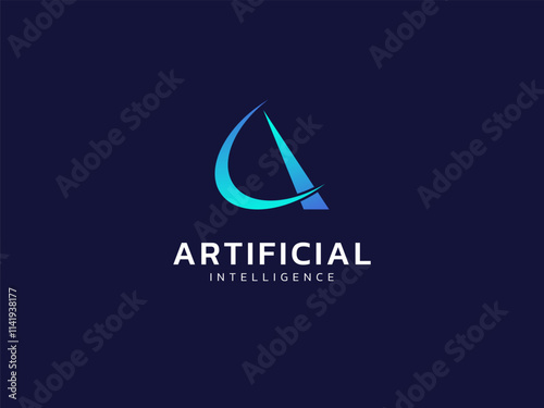 Artificial intelligence with letter A curved shapes technology Analysis logo vector design concept. AI technology logotype symbol for advance technology, tech company, identity, ui, innovation, robot.