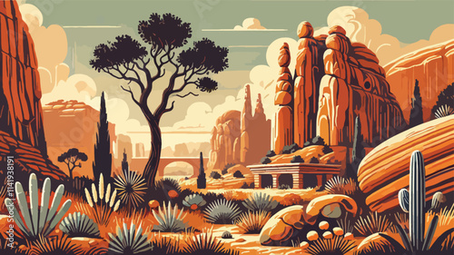 Illustration of Chesler Park, Utah, United States Park with unique rock formations that offer extraordinary natural panoramas