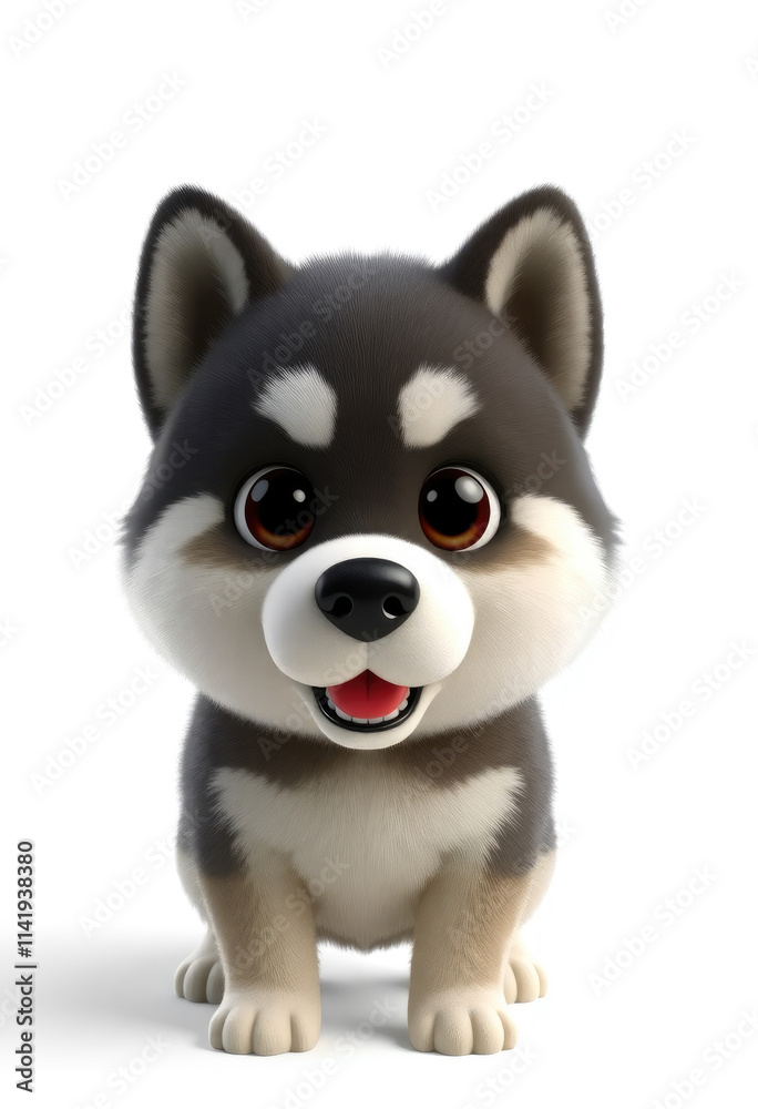 3D Chibi Alaskan Malamute Dog Flashcards Clipart. Suitable for animal flashcard, alphabet flashcards, Montessori Flashcards. Isolated on white background 3D Chibi Alaskan Malamute Dog Flashcards Clipart. Suitable for animal flashcard, alphabet flashcards, Montessori Flashcards. Isolated on white background
