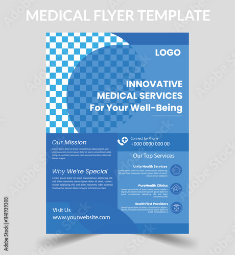 Blue color Clean and Minimalist Medical Flyer Design.
Customizable Clinic Flyer Template.
Creative Health and Wellness Flyer Design.