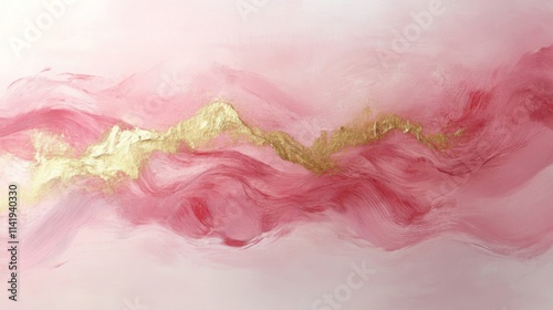 Abstract Pink And Gold Wave Painting