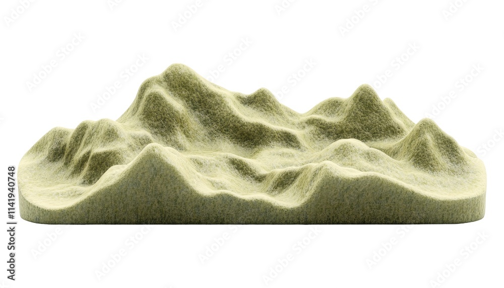 Fototapeta premium Abstract 3D Render of a Miniature Mountain Range, Textured Surface, Isolated on White Background Cutout