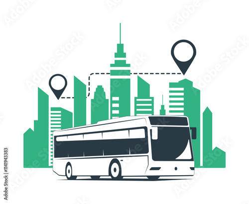 City bus against the background of the city in a minimalist style. Vector illustration.