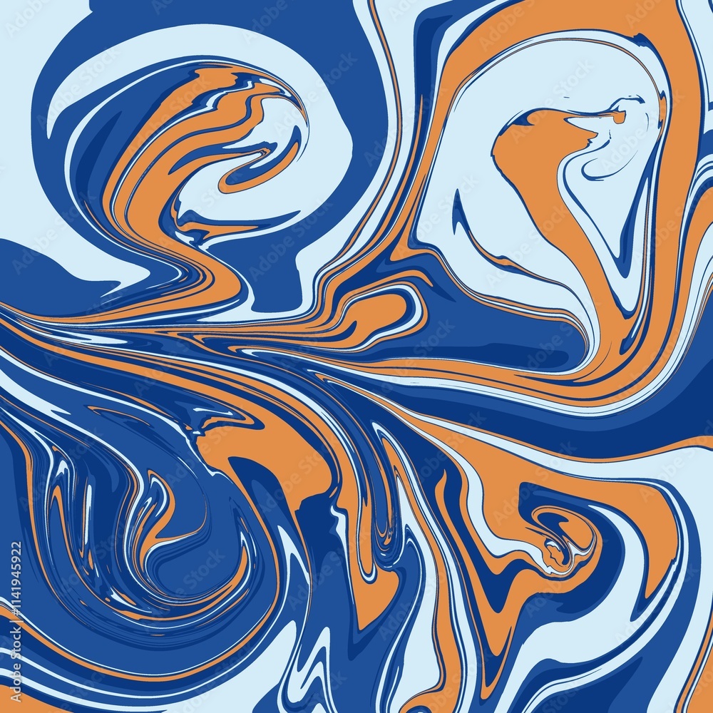 Blue-Orange Swirls, Refreshing Marbled Abstract Blue-Orange Swirls, Refreshing Marbled Abstract