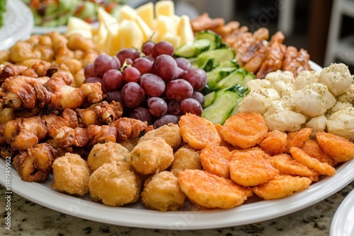 A Delicious Platter Of Fried Food And Fresh Fruit photo