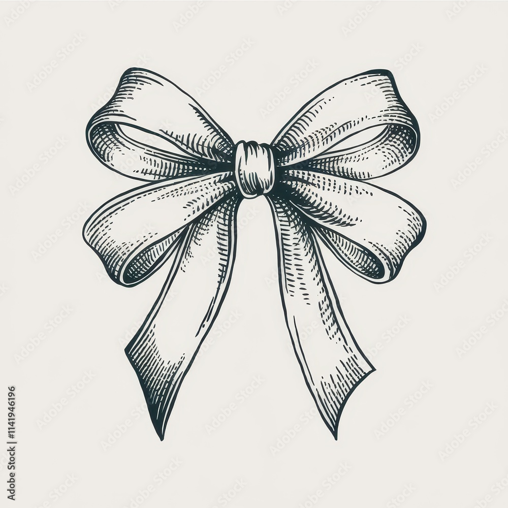 Elegant Hand Drawn Ribbon Bow Illustration Elegant Hand Drawn Ribbon Bow Illustration