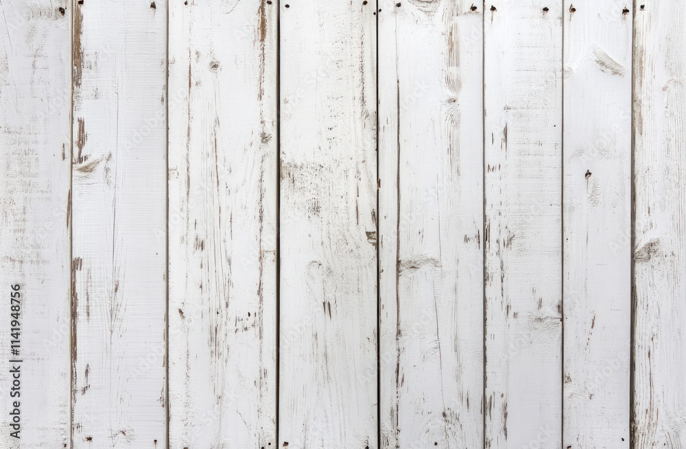 Distressed white wood paneling.