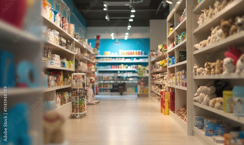 Interior of a pet store with blurry shelves and products. Interior of a pet store with blurry shelves and products.