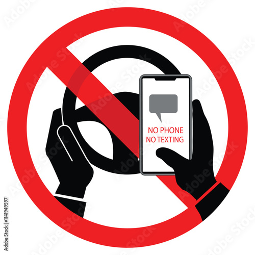 No texting, no cell phone use while driving vector sign