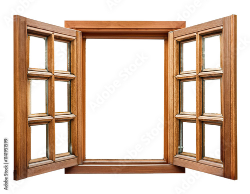 wooden window frame on transparent background isolated