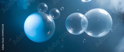 Wallpaper Mural Helium bubbles suspended in liquid nitrogen their surfaces catching soft blue reflections in an ethereal composition Torontodigital.ca