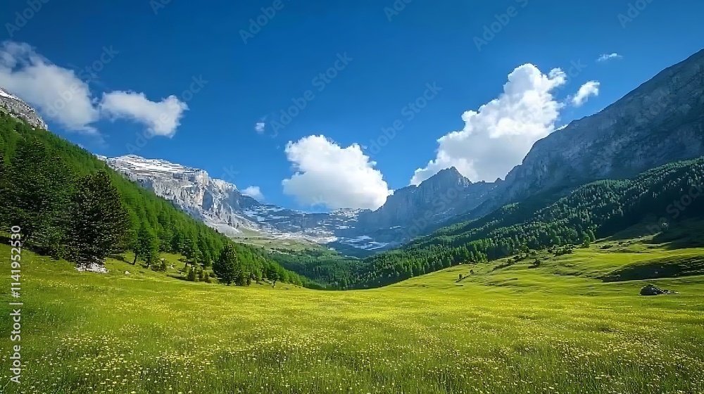 Alpine Meadow Landscape Photography: Sunny Day in the Italian Dolomites. AI Generated Alpine Meadow Landscape Photography: Sunny Day in the Italian Dolomites. AI Generated